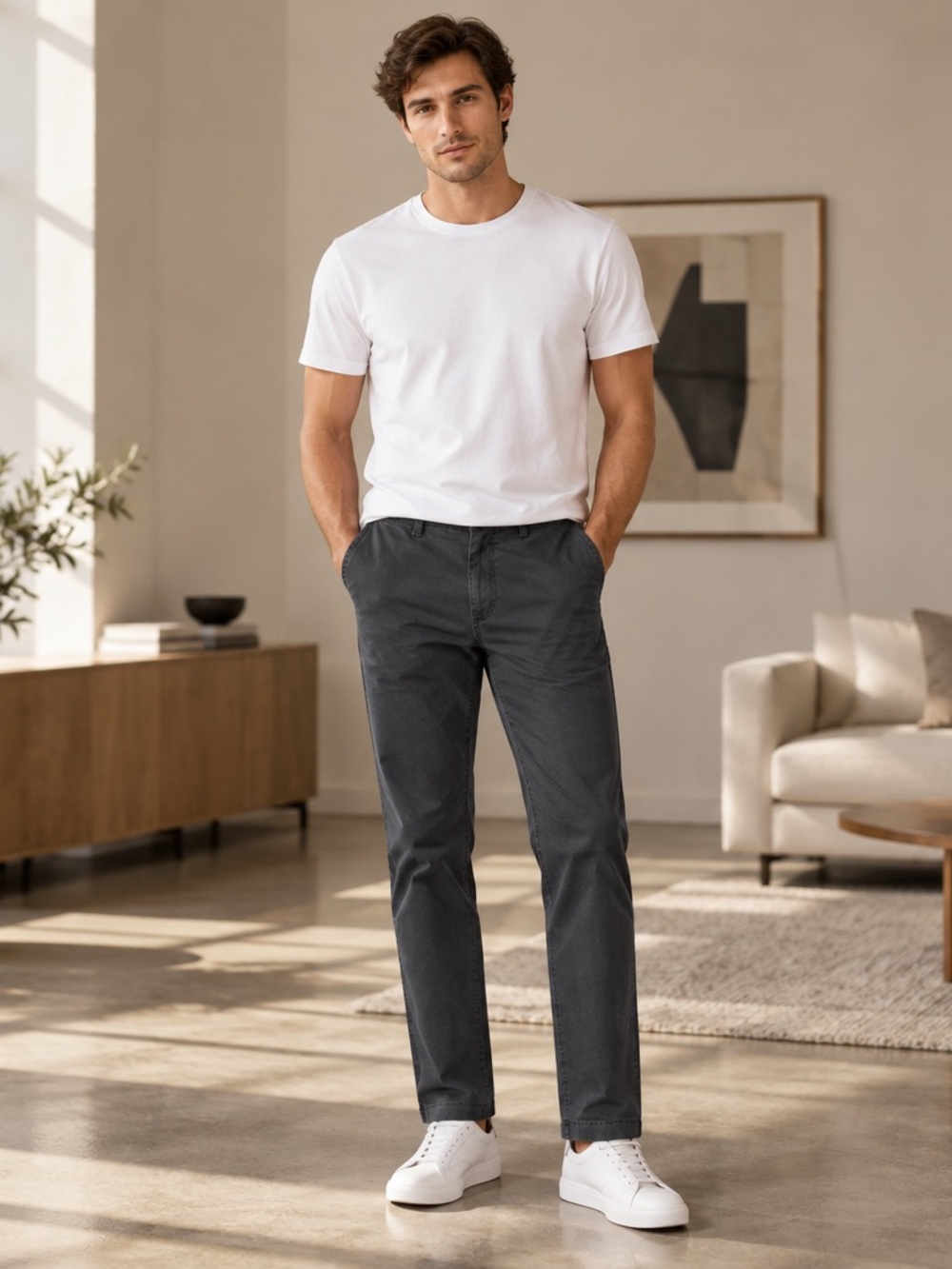 Banana Republic Mens Emerson Chino Pants Charcoal Gray Cotton Actual 29x31